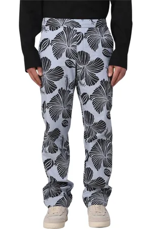 Msgm Straight Trousers, male, , Size: M Hibiscus Print Stylish Trousers