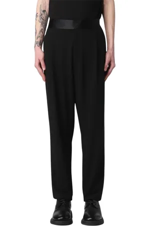 Giorgio Armani Straight Trousers, male, , Size: L Elegant Satin Waistband Pants