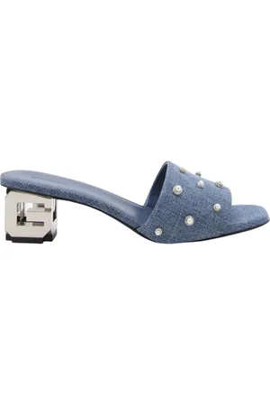 Givenchy Heeled Mules, female, , Size: 6 US Denim Pearl Block Heel Sandals