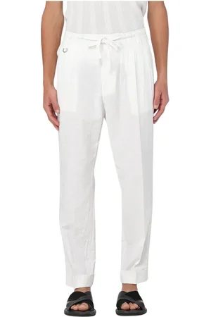 Paolo Pecora Straight Trousers, male, , Size: L Blue Linen Casual Pants for Men