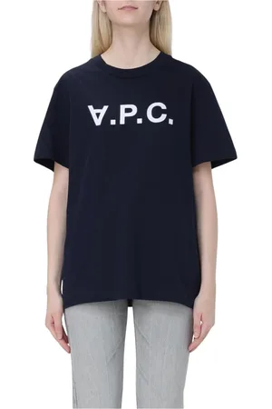 A.P.C. T-Shirts, female, , Size: L Navy Short Sleeve Logo T-Shirt