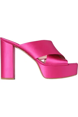 ANNA F. Heeled Mules, female, , Size: 11 US Satin CrossStrap Heeled Sandals Fuchsia