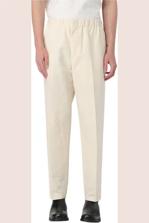 Jil Sander Straight Trousers, male, , Size: M Cream High-Waist Straight-Leg Pants