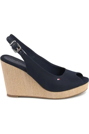 Tommy Hilfiger Wedges, female, , Size: 6 US Cotton-Leather Wedge Sandals