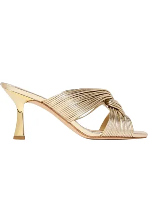 Michael Kors Heeled Mules, female, , Size: 7 US Gold Heeled Sandals with Metallic Finish