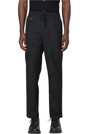 Paolo Pecora Straight Trousers, male, , Size: S Stylish Pleated Trousers Drawstring Closure