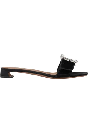 Dolce & Gabbana Sliders, female, , Size: 7 1/2 US Crystal Buckle Velvet Slides Heeled Sandals