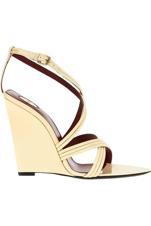 Saint Laurent Wedges, female, , Size: 6 1/2 US Leather Wedge Sandals
