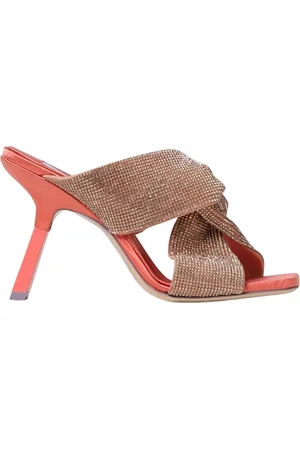 Sebastian Heeled Mules, female, , Size: 7 US Rhinestone High Heels in Coral