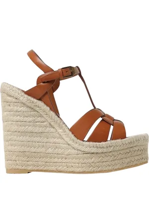 Saint Laurent Wedges, female, , Size: 6 1/2 US Leather Wedge Sandals
