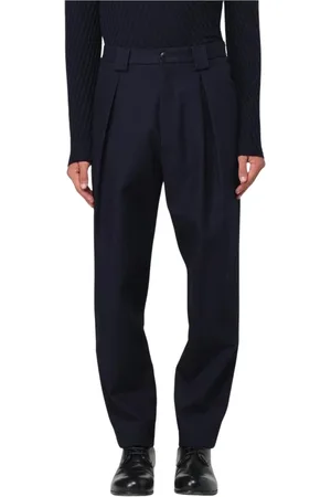 Giorgio Armani Straight Trousers, male, , Size: S Pleated Cotton Trousers