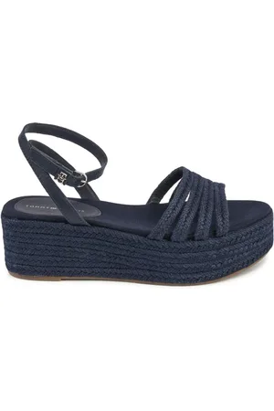 Tommy Hilfiger Wedges, female, , Size: 7 US Linen Wedge Sandals with Detailed Accents