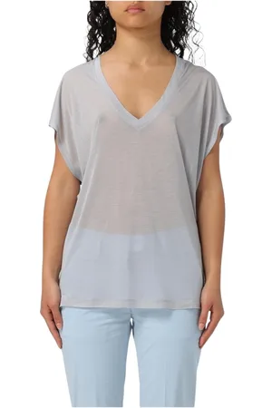 Dondup T-Shirts, female, , Size: XS White V-Neck Semi-Sheer Top