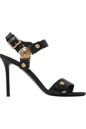 Balmain High Heel Sandals, female, , Size: 7 1/2 US Quilted Leather Sandals with Medusa Head