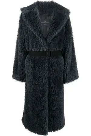 ERMANNO SCERVINO Belted Coats, female, , Size: S Grey Shearling Wool Belted Coat