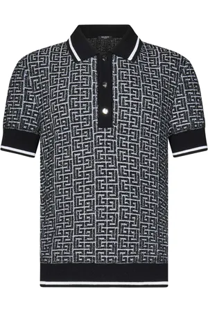 Balmain Polo Shirts, male, , Size: L Black Labyrinth Monogram Polo Shirt