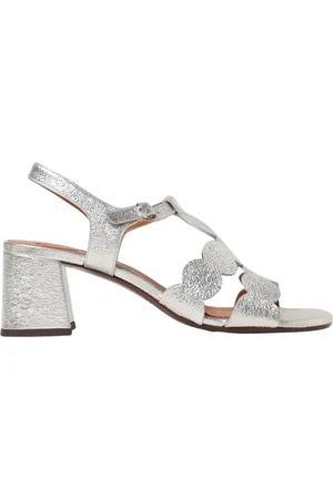 Chie Mihara High Heel Sandals, female, , Size: 8 1/2 US Silver Scalloped Heeled Sandals