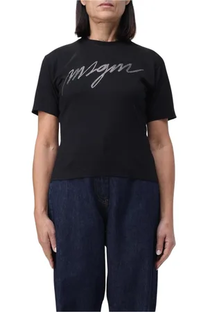 Msgm T-Shirts, female, , Size: S Rhinestone Detail Cotton T-Shirt Women