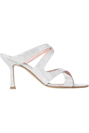 ANNA F. Heeled Mules, female, , Size: 6 US Silver Glitter Heeled Sandals