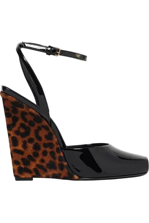 Saint Laurent Wedges, female, , Size: 7 US Leopard Print Wedge Sandals