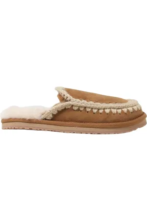 Mou Slippers, female, , Size: 9 US Shearling Mule Slippers Crochet Detail