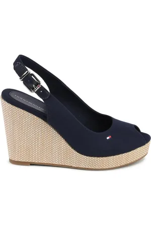 Tommy Hilfiger Wedges, female, , Size: 9 US Cotton Leather Wedge Sandals