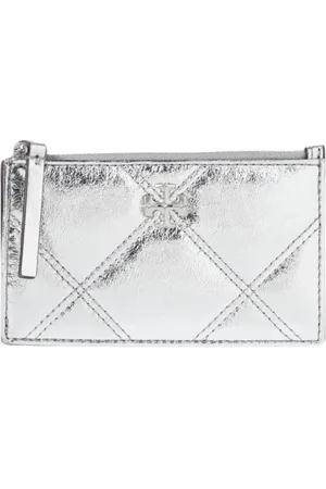 Tory Burch Wallets & Cardholders, female, , Size: ONE SIZE Silver Chevron Card Case Wallet