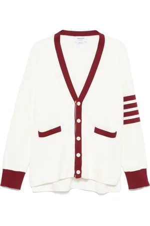 Thom Browne Cardigans, male, , Size: M White Button-Up Sweater with Pockets