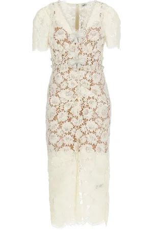 Self-Portrait Midi Dresses, female, , Size: S Elegant Ivory Lace Dress with Pearls