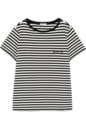 Moncler T-Shirts, female, , Size: S Navy Striped Cotton T-Shirt