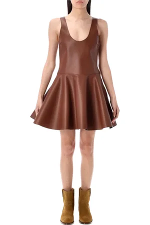 J.W.Anderson Short Dresses, female, , Size: XS Circle-shirt leather mini dress Chestnut