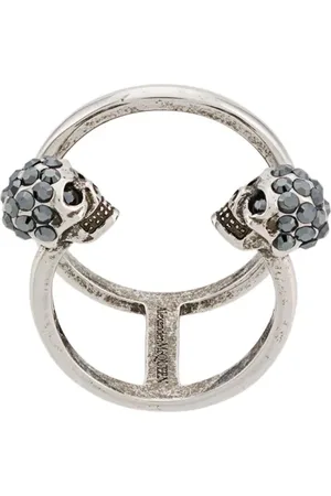 Alexander McQueen Rings, female, , Size: 54 MM Skull Swarovski Double Band Silver Ring