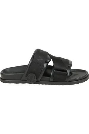 Moncler Sliders, male, , Size: 7 US Leather Cross-Strap Flat Sandals