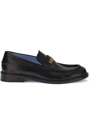 VERSACE Loafers, male, , Size: 9 US Gold Logo Leather Loafers