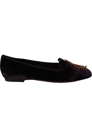 Dolce & Gabbana Ballerinas, female, , Size: 5 US Chic Velvet Loafers with Heart Detail