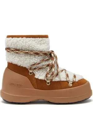 Moon Boot Winter Boots, female, , Size: 7 US Stylish Beige & White Ankle Boots