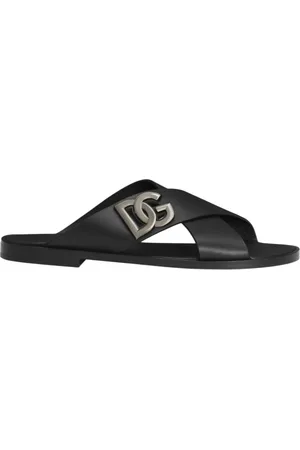 Dolce & Gabbana Sliders, male, , Size: 9 US Logoed Calfskin Sandals
