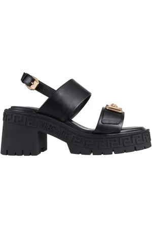VERSACE High Heel Sandals, female, , Size: 6 1/2 US Leather Sandals with Logo Detail