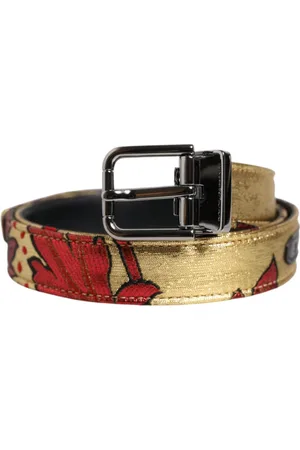 Dolce & Gabbana Belts, male, , Size: 110 CM Gold Floral Jacquard Metal Belt