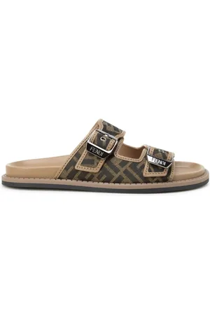 Fendi Sliders, male, , Size: 9 US Flat Sandals with FF Jacquard Pattern