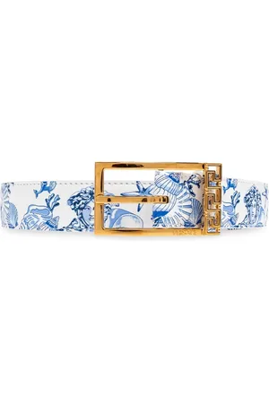 VERSACE Belts, male, , Size: 85 CM Coral Theatre Greca Leather Belt