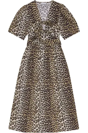 Ganni Midi Dresses, female, , Size: XS Leopard Printed Tie Strap Midi Dress