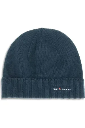 Kiton Beanies, male, , Size: ONE SIZE Ribbed Wool Beanie Hat with Logo