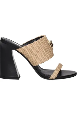 VERSACE Heeled Mules, female, , Size: 10 US Raffia High Heel Sandals