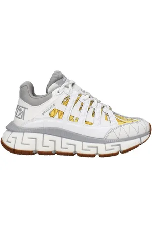 VERSACE Sneakers, female, , Size: 7 US Stylish Lace-Up Leather Sneakers with Logos