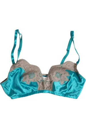Dolce & Gabbana Bras, female, , Size: S Green Floral Lace Silk Balconette Bra