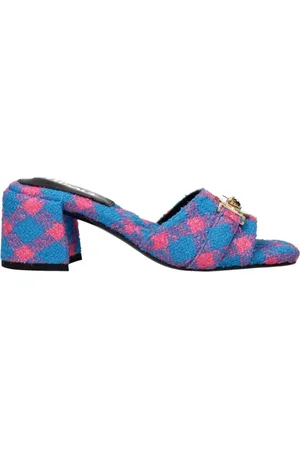 VERSACE Heeled Mules, female, , Size: 5 US Fabric Sandal with Front Detail