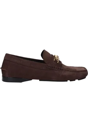 VERSACE Loafers, male, , Size: 9 US Suede Loafer with Logo Detail