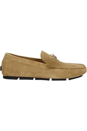 VERSACE Loafers, male, , Size: 9 1/2 US Suede Loafers with Front Logo
