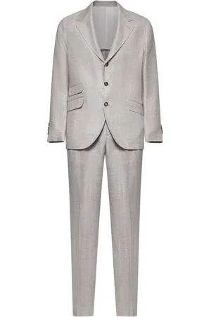Brunello Cucinelli Single Breasted Suits, male, , Size: M Beige Linen Wool Silk Blazer Trousers